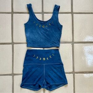 PURUSHA PEOPLE RARE Blue Moon Phase Bra Top and Shorts Yoga Set HANDSEWN XS/S